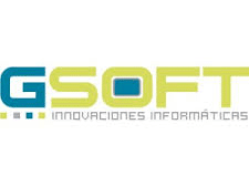 Logotipo de GSOFT Innovaciones Informáticas con texto estilizado en azul y verde y el nombre de la empresa escrito debajo.