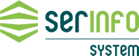 Logotipo del "Sistema Serinfo" con diseño geométrico abstracto de color verde a la izquierda del texto.