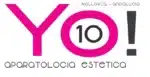 Logotipo con grandes letras rosas "YO!" y un "10" gris dentro de la "O". El texto debajo dice "Aparatologia Estetica". Las palabras "Mallorca - Andalucía" aparecen en la parte superior derecha.